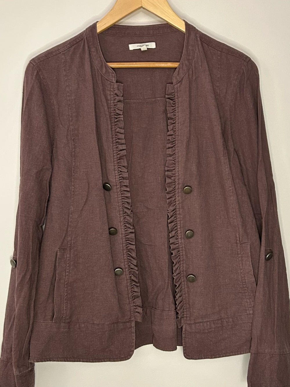 Maurice’s - Womens Plum Ruffle Trim Open Front Blazer Jacket